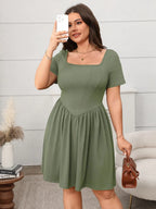 Plus Size Square Neck Short Sleeve Mini Dress - LoveNest Treasures