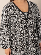 Plus Size Lace Detail Printed Balloon Sleeve Dress - LoveNest Treasures