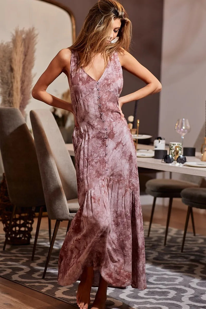 BiBi Tie-Dye Sleeveless V-Neck Dress - LoveNest Treasures