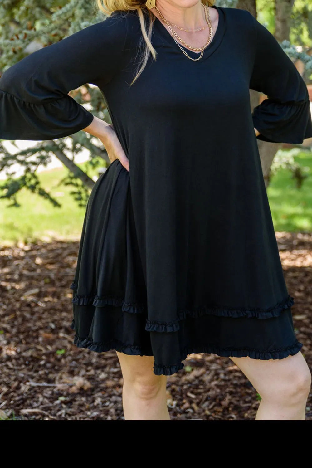 Plus Size Frill Trim Flounce Sleeve Dress - LoveNest Treasures