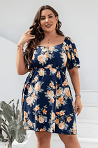 Plus Size Floral Print V-Neck Flutter Sleeve Mini Dress - LoveNest Treasures