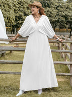 Plus Size Swiss Dot V-Neck Three-Quarter Sleeve Dress - LoveNest Treasures