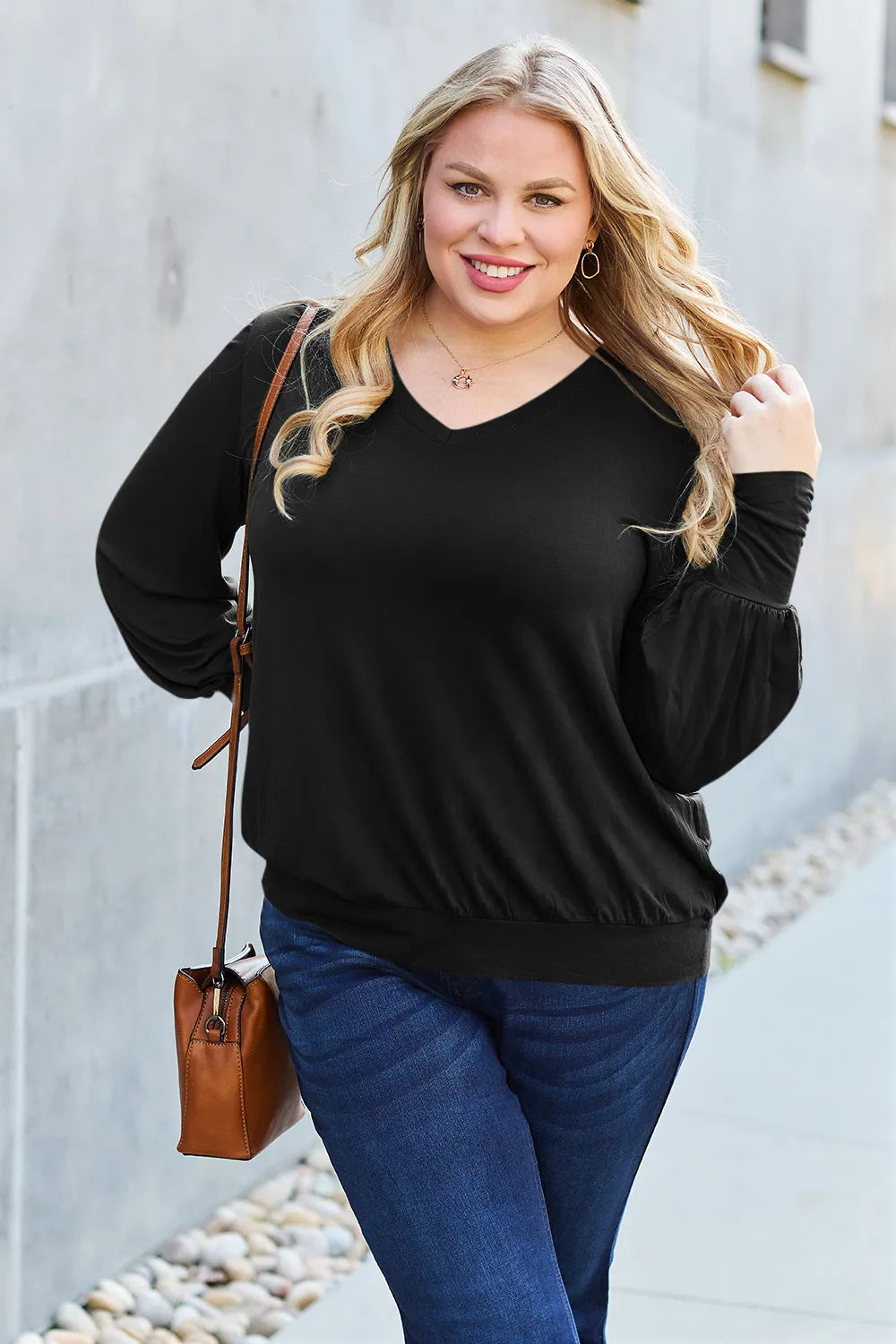 Basic Bae Full Size V-Neck Lantern Sleeve Top - LoveNest Treasures