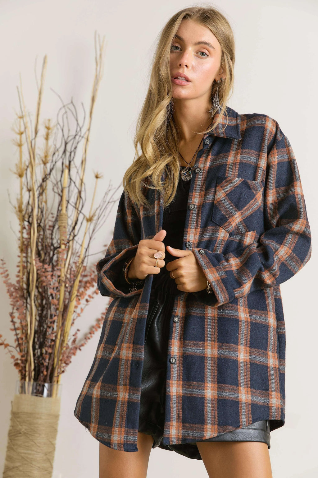 ADORA Full Size Button Down Flannel Shirt Plus Size - LoveNest Treasures