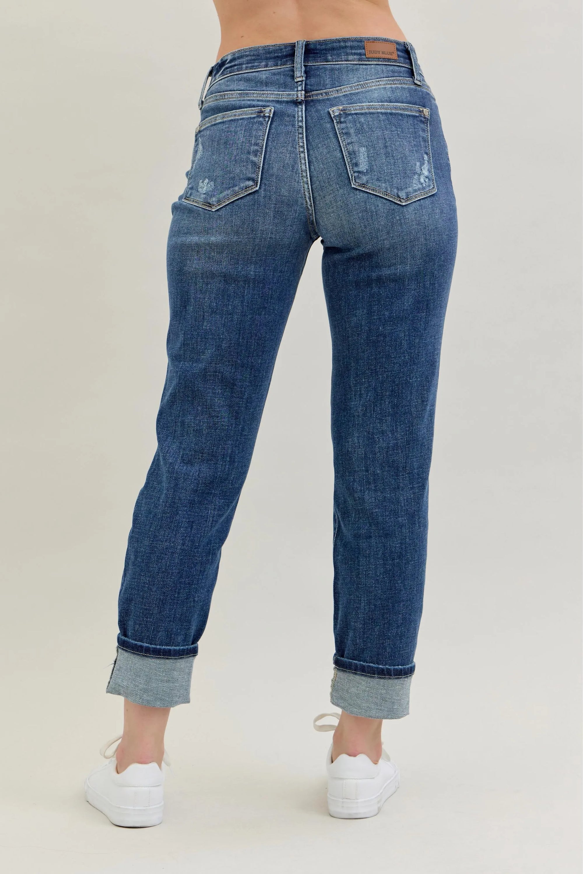 Judy Blue Full Size Mid Rise Cuffed Destroy Bf Jeans Plus Size - LoveNest Treasures