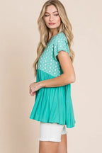 Lime 'N' Chili Full Size Embroidered Short Sleeve Pleated Babydoll Top Plus Size - LoveNest Treasures