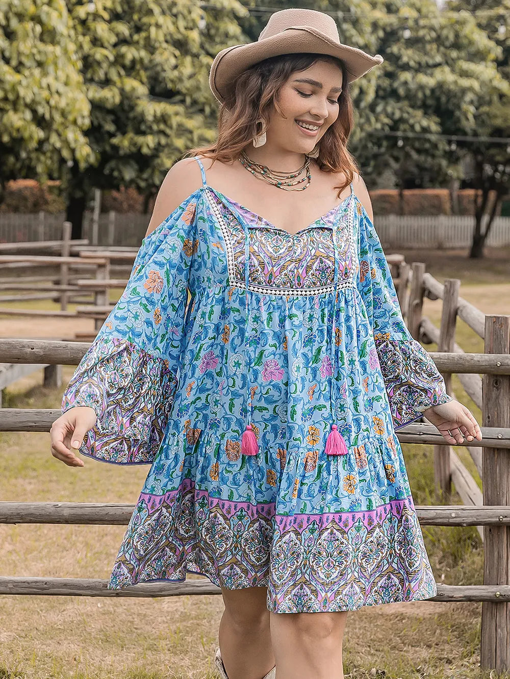 Plus Size Printed Long Sleeve Mini Dress - LoveNest Treasures