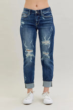 Judy Blue Full Size Mid Rise Cuffed Destroy Bf Jeans Plus Size - LoveNest Treasures