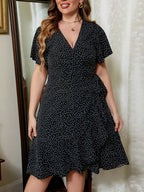 Plus Size Polka Dot Flutter Sleeve Mini Dress - LoveNest Treasures