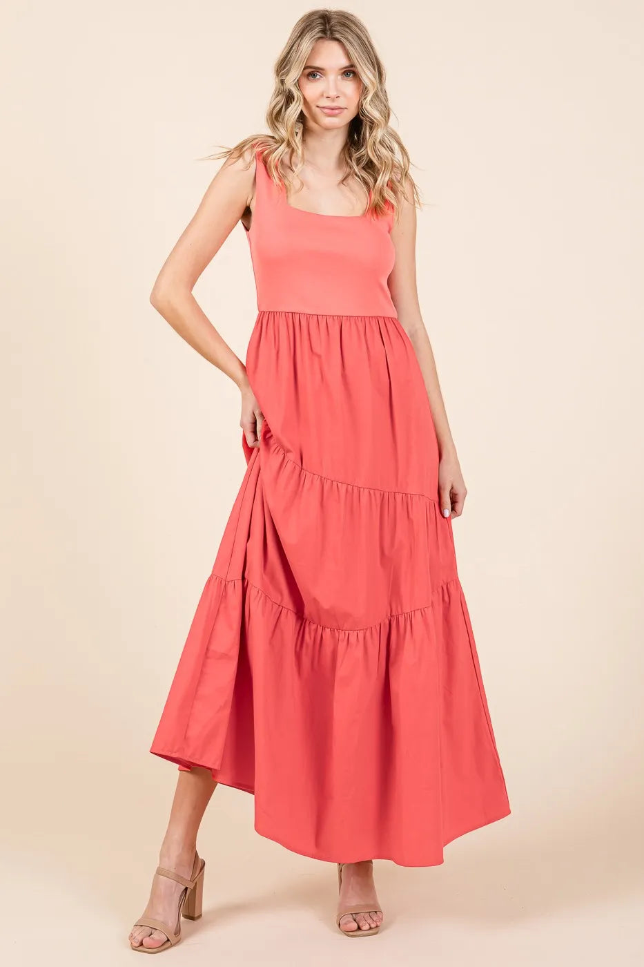 Mittoshop Mix Media Square Neck Maxi Dress - LoveNest Treasures
