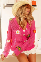 BiBi Flower Patches Open Knit Sweater Cardigan - LoveNest Treasures