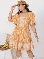 Plus Size Printed Square Neck Short Sleeve Dress - LoveNest Treasures