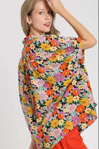 Umgee Full Size Flower Print Boxy Cut Button Down Shirt Plus Size - LoveNest Treasures
