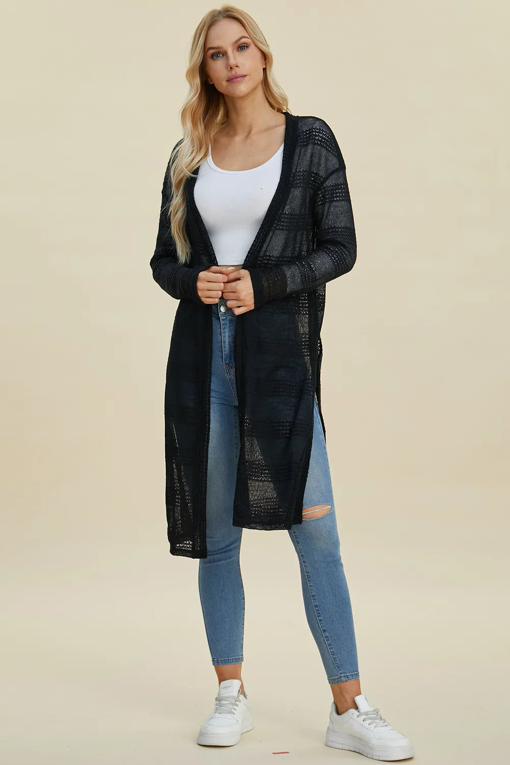Double Take Full Size Open Front Longline Cardigan - LoveNest Treasures