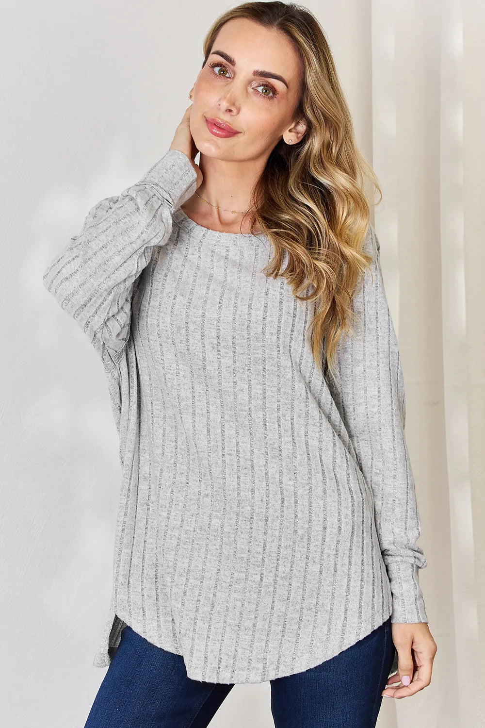 Basic Bae Full Size Ribbed Round Neck Slit T-Shirt - LoveNest Treasures