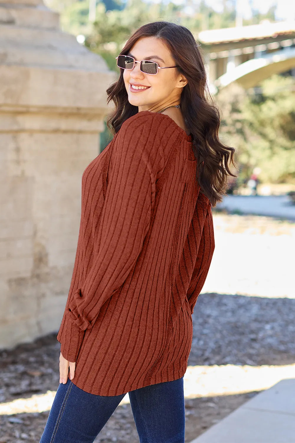 Basic Bae Full Size Ribbed Round Neck Long Sleeve Knit Top - LoveNest Treasures