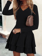 Plus Size Layered V-Neck Long Sleeve Mini Dress - LoveNest Treasures