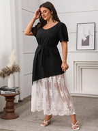 Plus Size Lace Patchwork Short Sleeve Maxi Dress - LoveNest Treasures