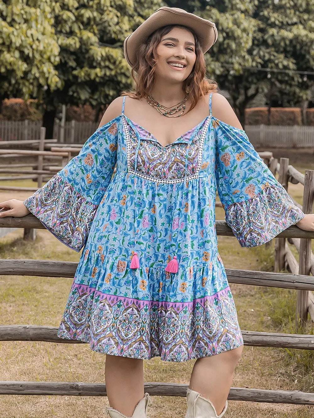 Plus Size Printed Long Sleeve Mini Dress - LoveNest Treasures