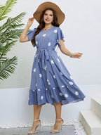 Honey Polka Dot Belted Flutter Sleeve Ruffle Hem Dress - LoveNest Treasures