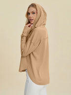 Double Take Full Size High-Low Dropped Shoulder Long Sleeve Hoodie - LoveNest Treasures