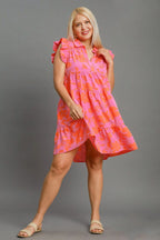 Umgee Full Size Floral Print Ruffle Cap Sleeve Tiered Dress Plus Size - LoveNest Treasures