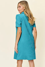 Double Take Full Size Texture Collared Neck Short Sleeve Dress - LoveNest Treasures