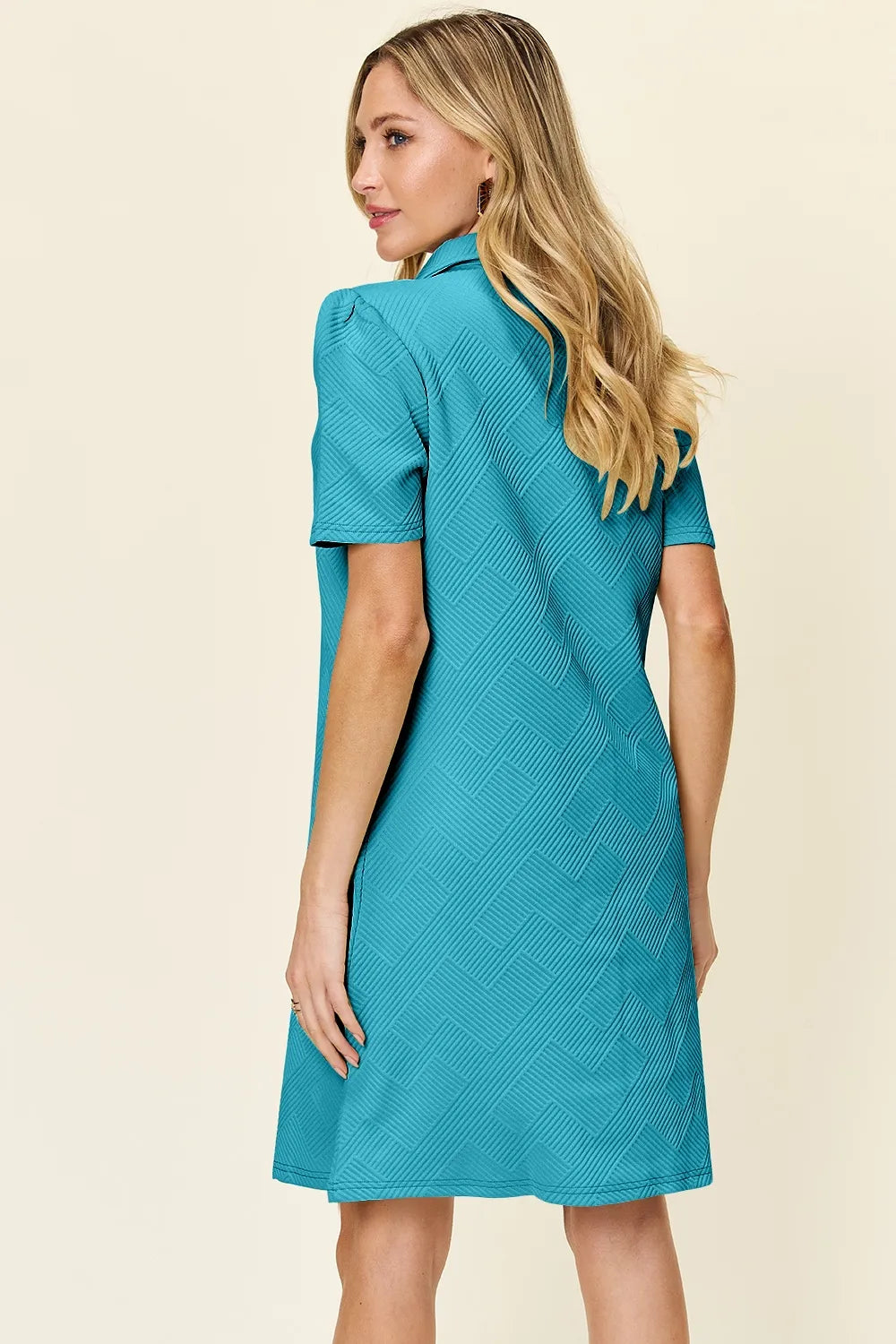 Double Take Full Size Texture Collared Neck Short Sleeve Dress - LoveNest Treasures