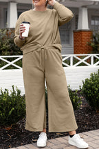 Double Take Full Size Textured Long Sleeve Top and Drawstring Pants Set - LoveNest Treasures