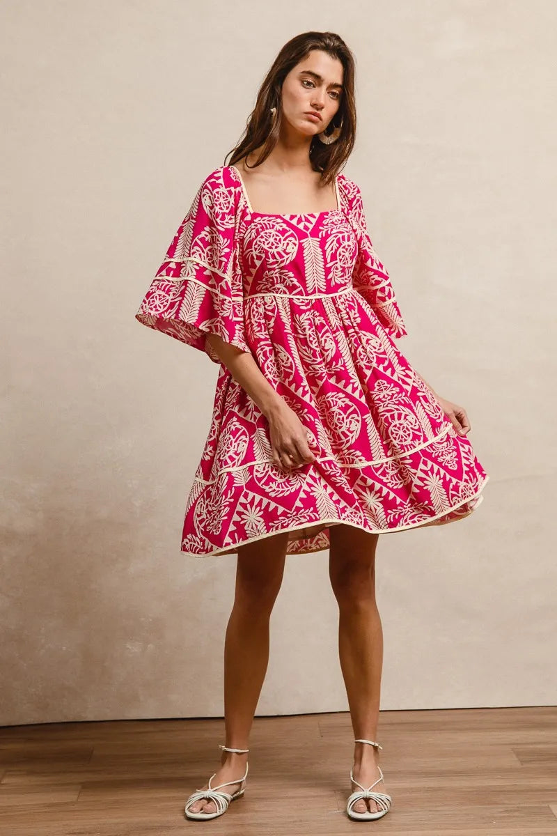 BiBi Aztec Woven Printed Contrast Binding Dress - LoveNest Treasures