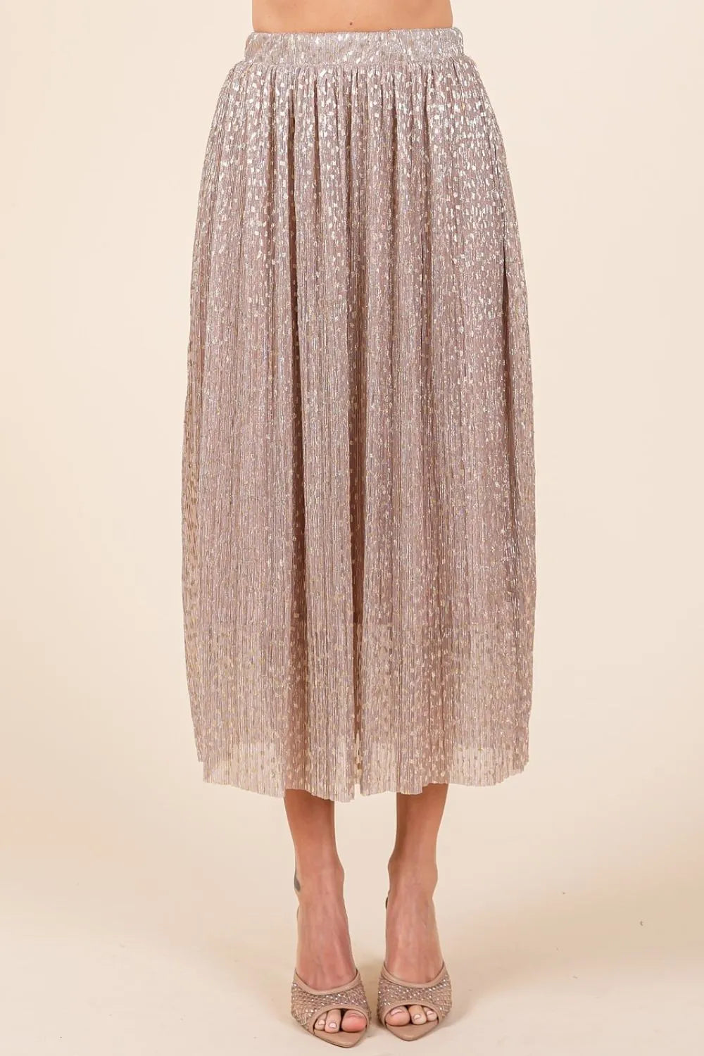 Mittoshop Metallic Glitter Speckle Print Elastic Midi Skirt - LoveNest Treasures