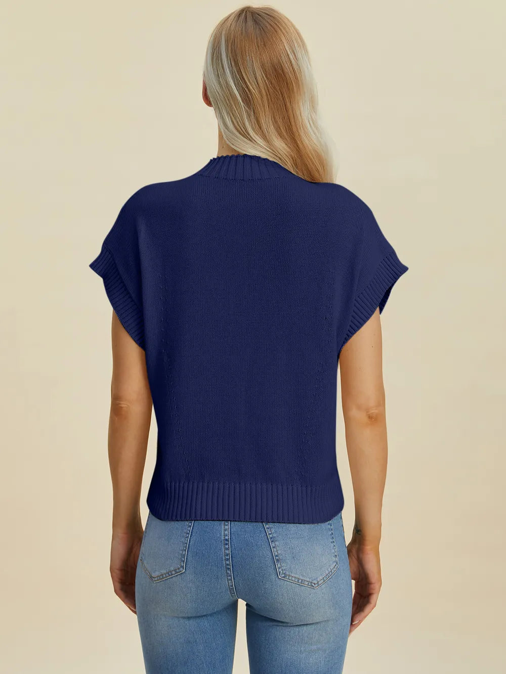 Double Take Full Size Mock Neck Short Sleeve Sweater - LoveNest Treasures