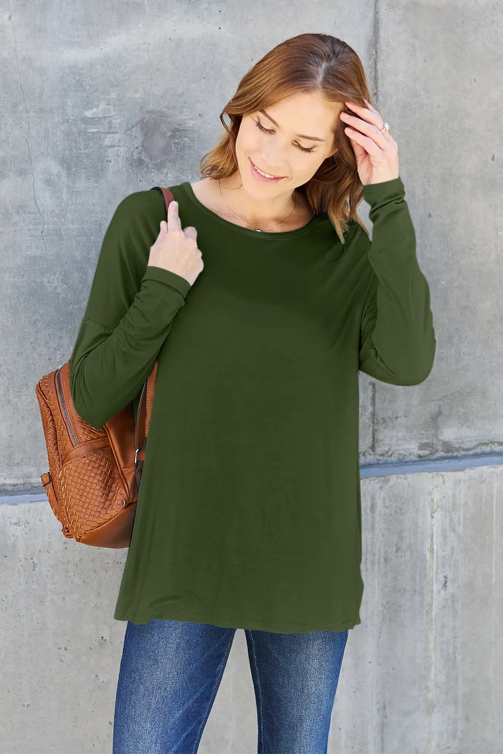 Basic Bae Full Size Round Neck Dropped Shoulder T-Shirt - LoveNest Treasures