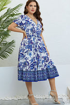Honey Floral Flounce Sleeve Surplice Dress - LoveNest Treasures