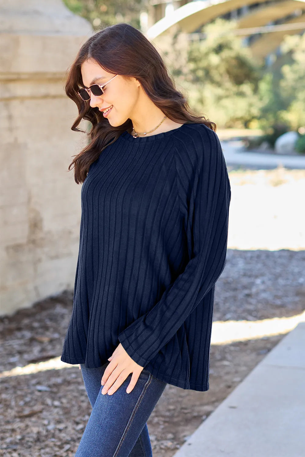 Basic Bae Full Size Ribbed Round Neck Long Sleeve Knit Top - LoveNest Treasures