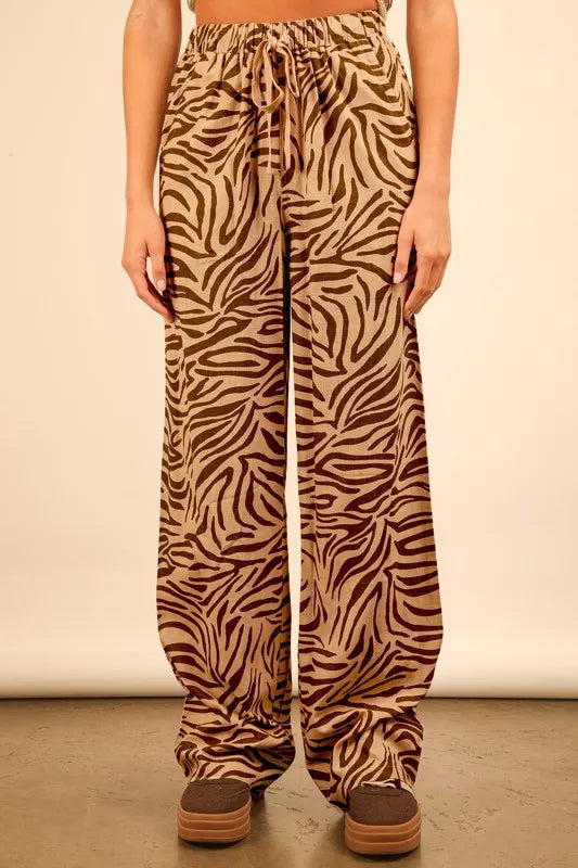 VERY J Animal Print Linen Wide Leg Pants - LoveNest Treasures