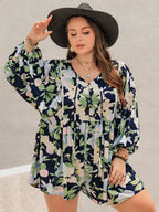 Plus Size Tied Printed Long Sleeve Romper - LoveNest Treasures