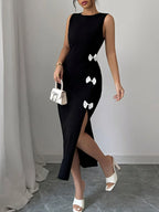 Bow Slit Round Neck Sleeveless Dress - LoveNest Treasures