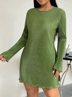 Honey Plus Size Lettuce Hem Round Neck Long Sleeve Dress - LoveNest Treasures