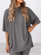 Full Size Oversized Round Neck Top and Shorts Set Plus Size - LoveNest Treasures