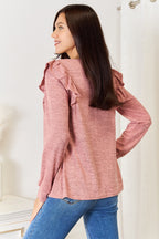 Double Take Square Neck Ruffle Shoulder Long Sleeve T-Shirt - LoveNest Treasures