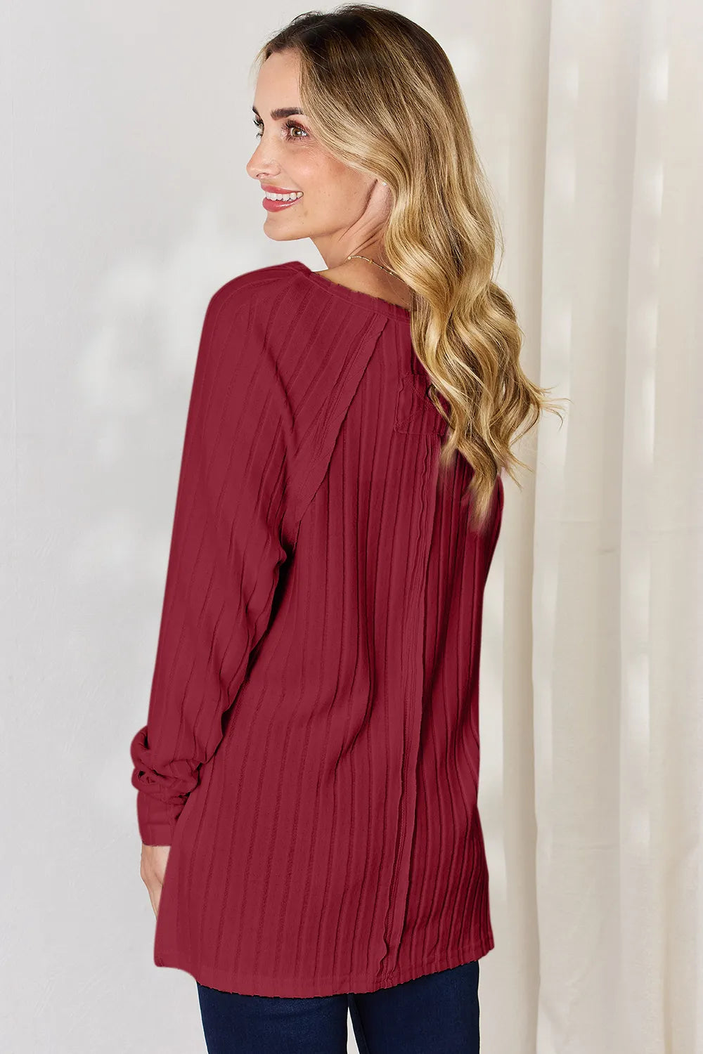 Basic Bae Full Size Ribbed Round Neck Slit T-Shirt - LoveNest Treasures