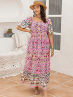 Plus Size Printed Square Neck Ruffle Hem Dress - LoveNest Treasures