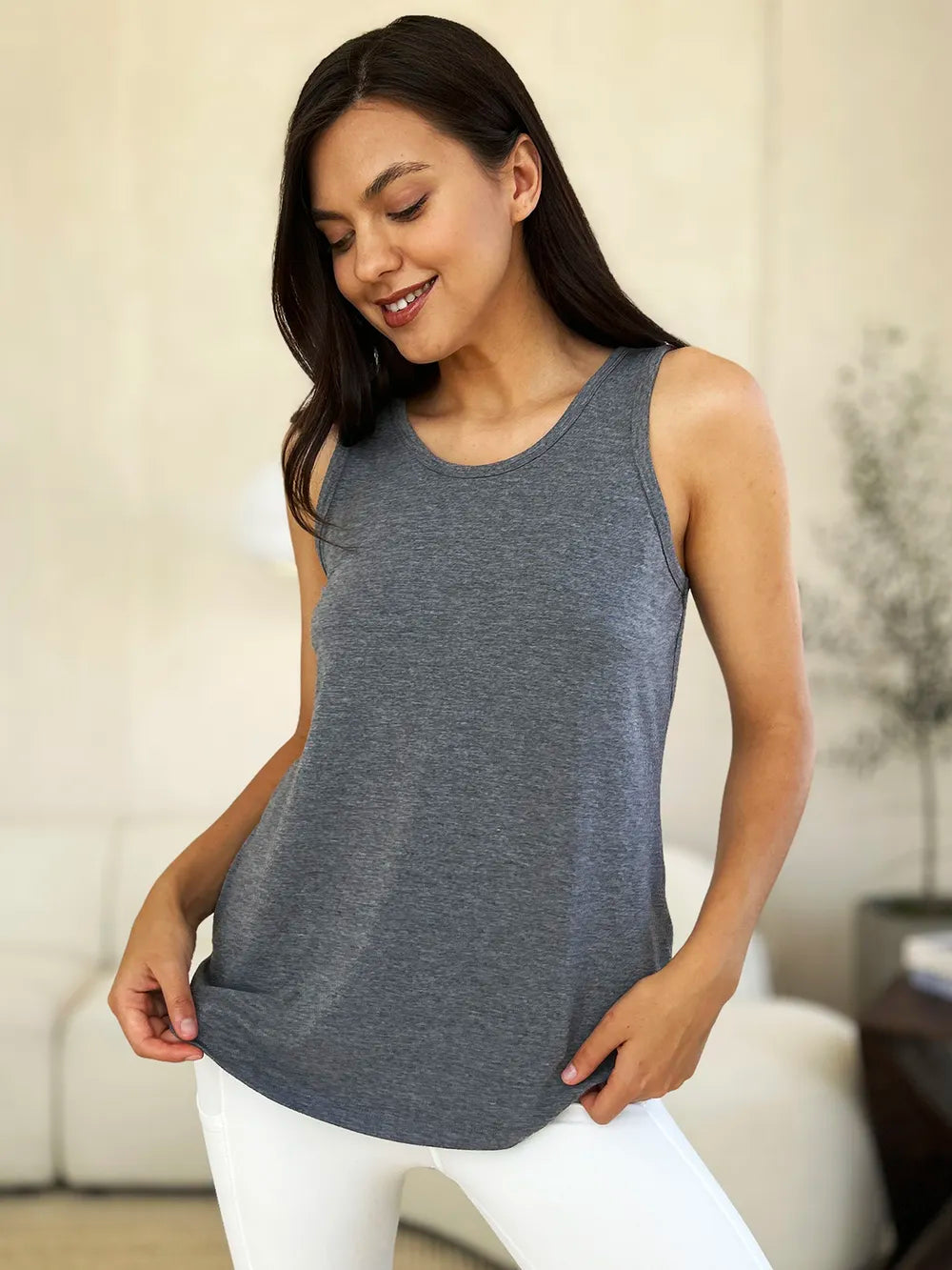 Basic Bae Full Size Round Neck Curved Hem Tank - LoveNest Treasures