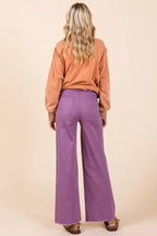 Mittoshop Twill High Waisted Button Fly Wide Leg Pants - LoveNest Treasures