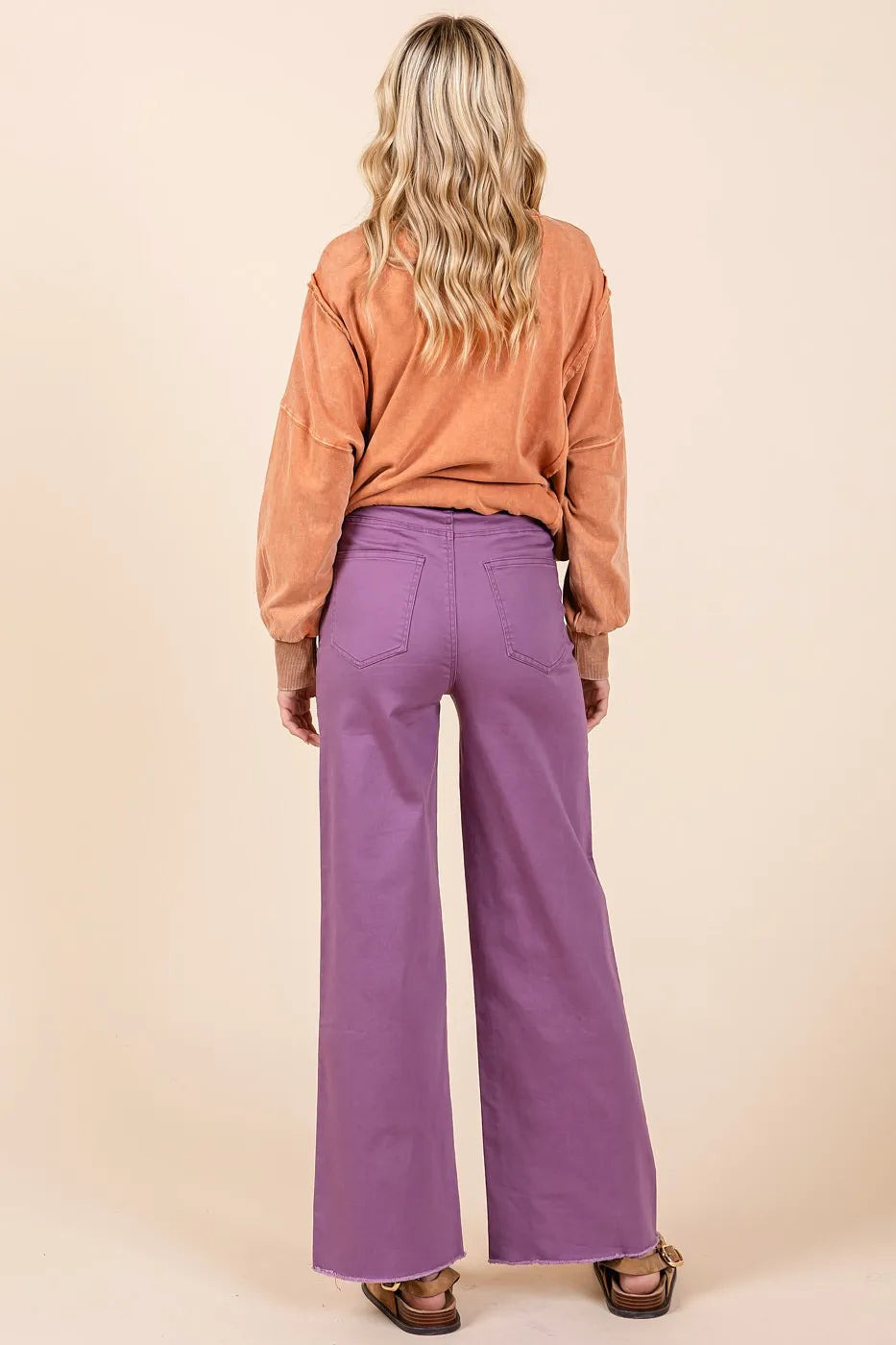 Mittoshop Twill High Waisted Button Fly Wide Leg Pants - LoveNest Treasures