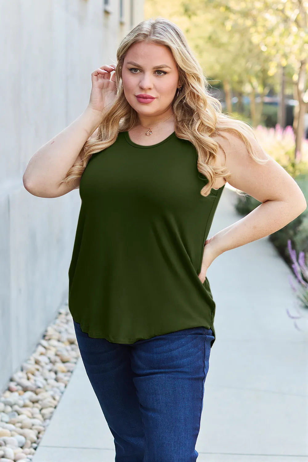 Basic Bae Full Size Round Neck Curved Hem Tank - LoveNest Treasures