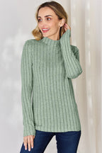 Basic Bae Full Size Ribbed Mock Neck Long Sleeve T-Shirt - LoveNest Treasures