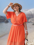 Plus Size V-Neck Flutter Sleeve Maxi Dress - LoveNest Treasures
