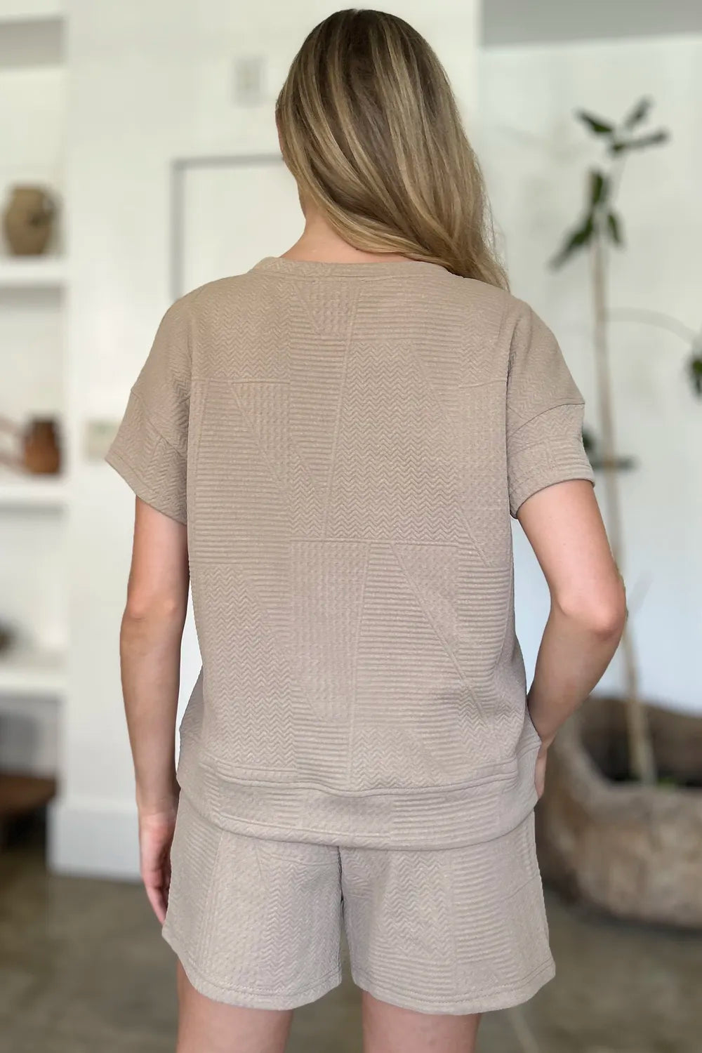 Double Take Full Size Texture Short Sleeve Top and Shorts Set - LoveNest Treasures
